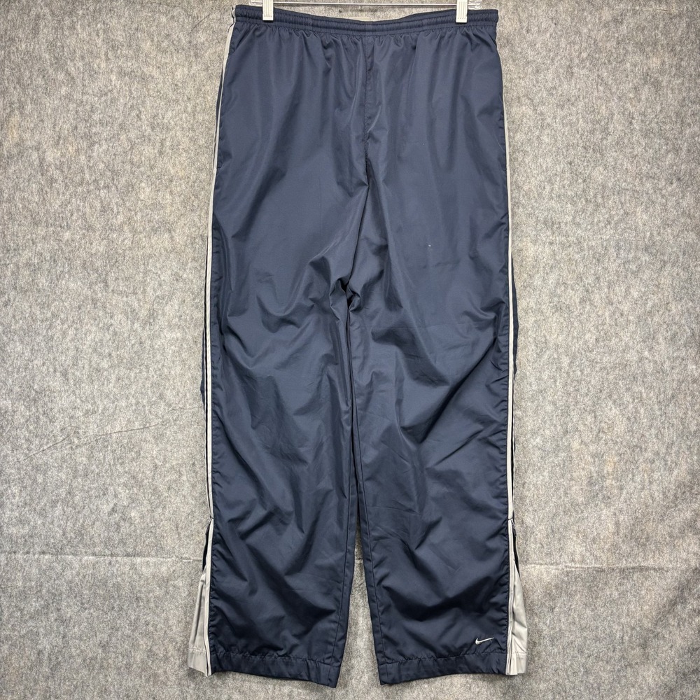 Vintage Y2K Nike Track Pants Blue Men's Large Swoosh Baggy Ankle Zip Striped